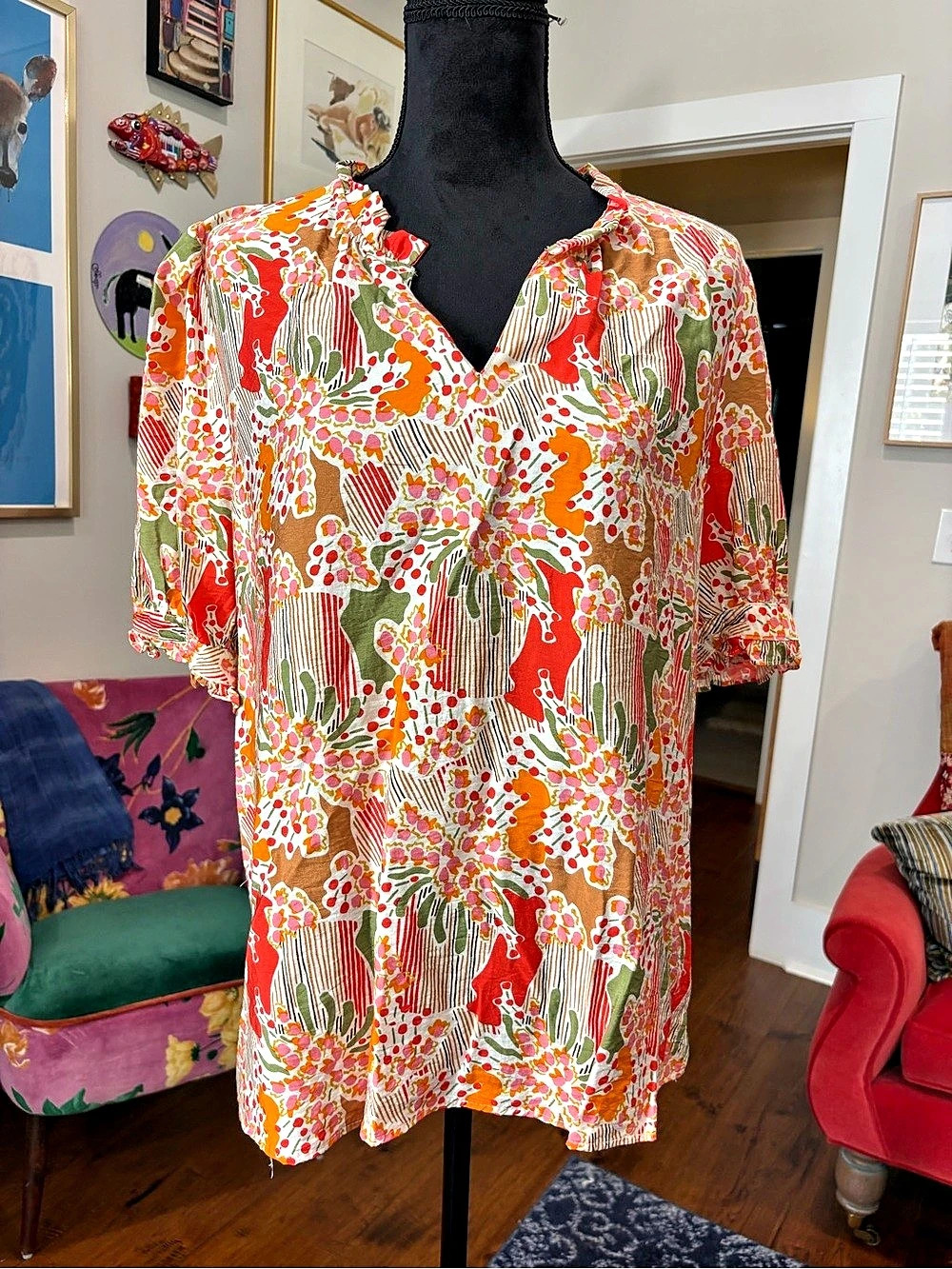 Michelle McDowell Floral Print Blouse in Size Large